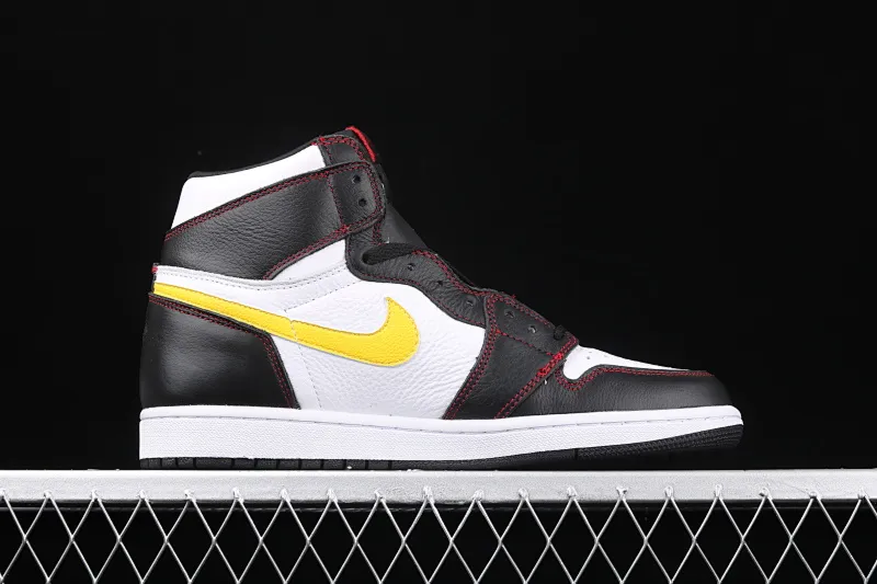 All categories Air Jordan Jordan series basketball shoes Air Jordan 1 High cost-effective version Air Jordan 1 "Dynamic Yellow" AJ1 black and white contrast stitching hook basketball shoes CD6579-071